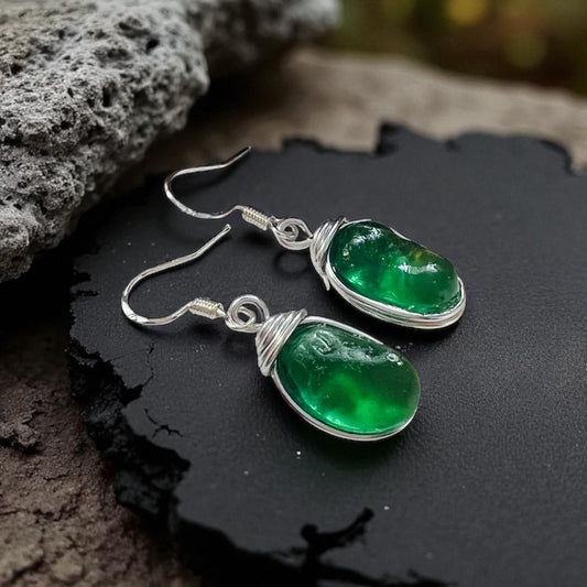 Chunky Turquoise Green Seaham Sea Glass Earrings