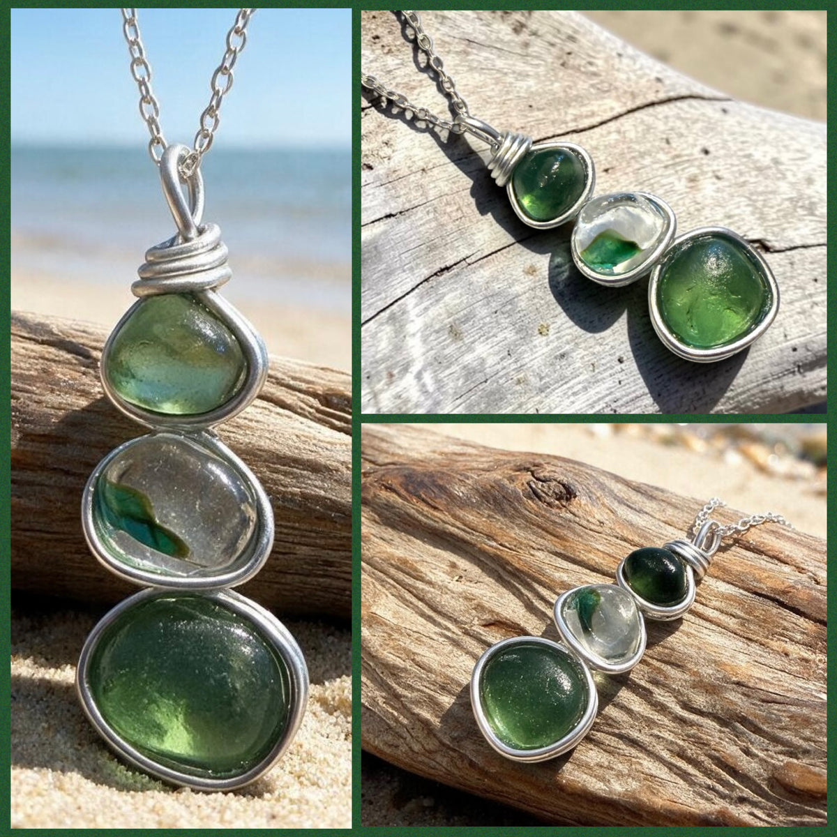 Three Piece Seaham Sea Glass Pendant