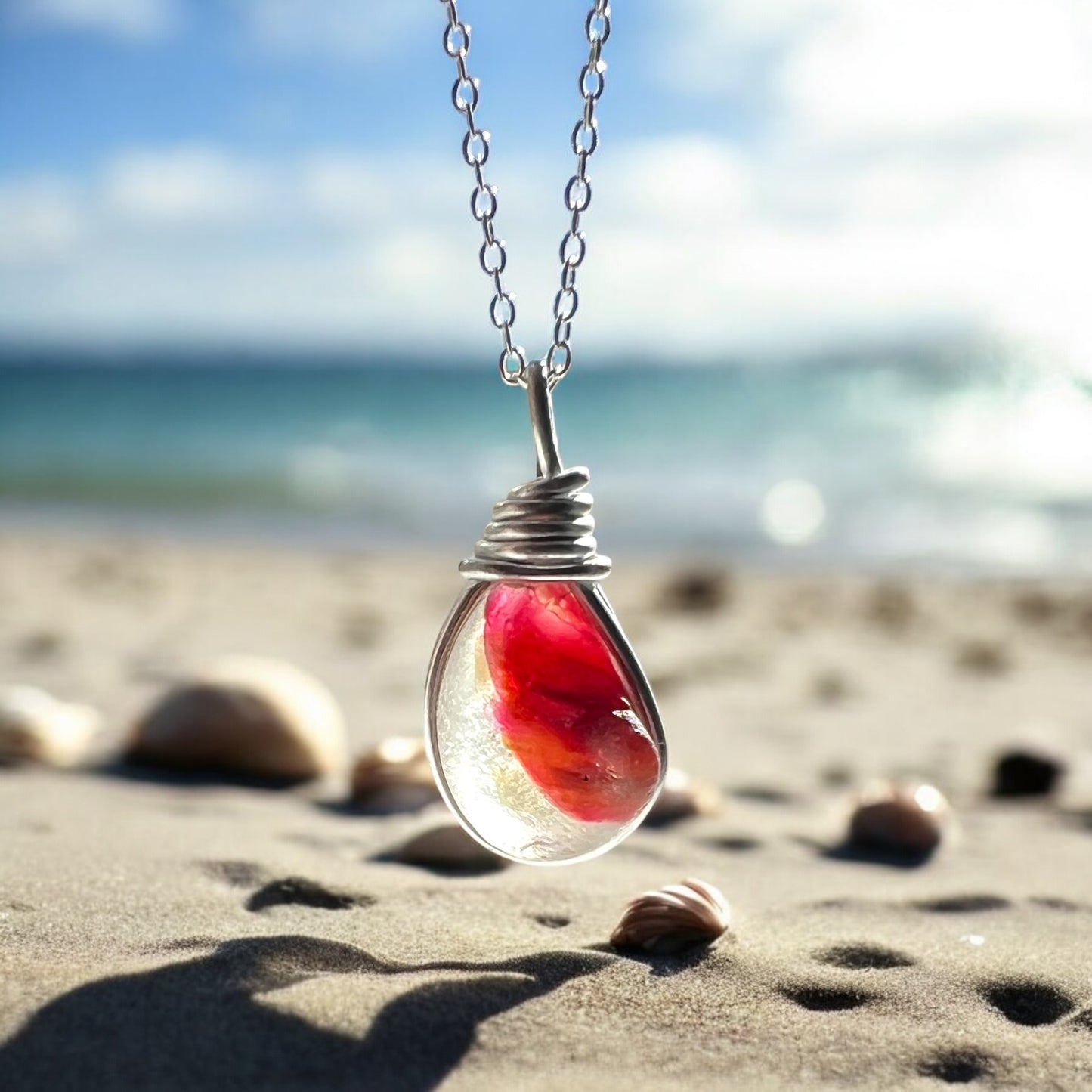 Rare Pink and Yellow Seaham Sea Glass Multi Tone Pendant .
