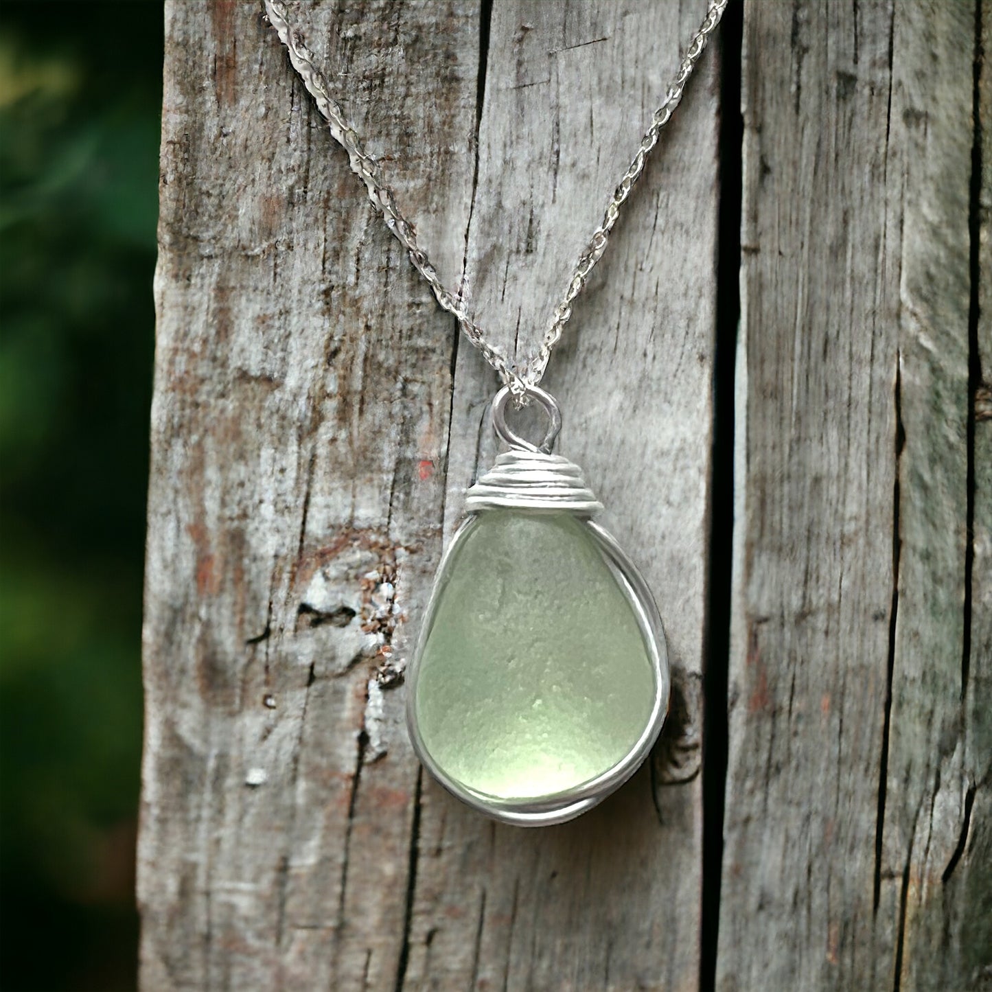 Pale Lime Green Seaham Sea Glass Nugget Pendant