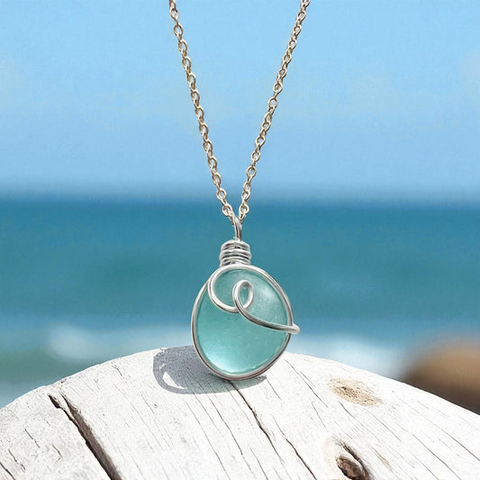 Pale Blue Bubble Seaham Sea Glass Pendant