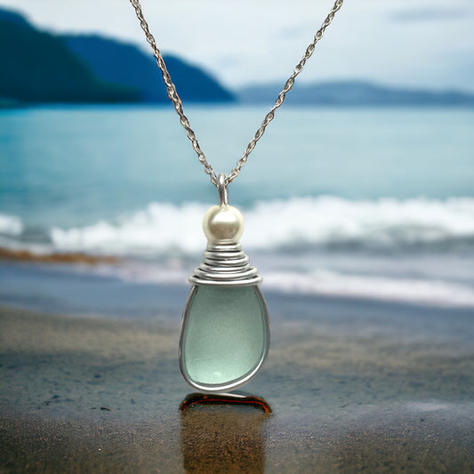 Devon Sea Glass and Glass Pearl Pendant
