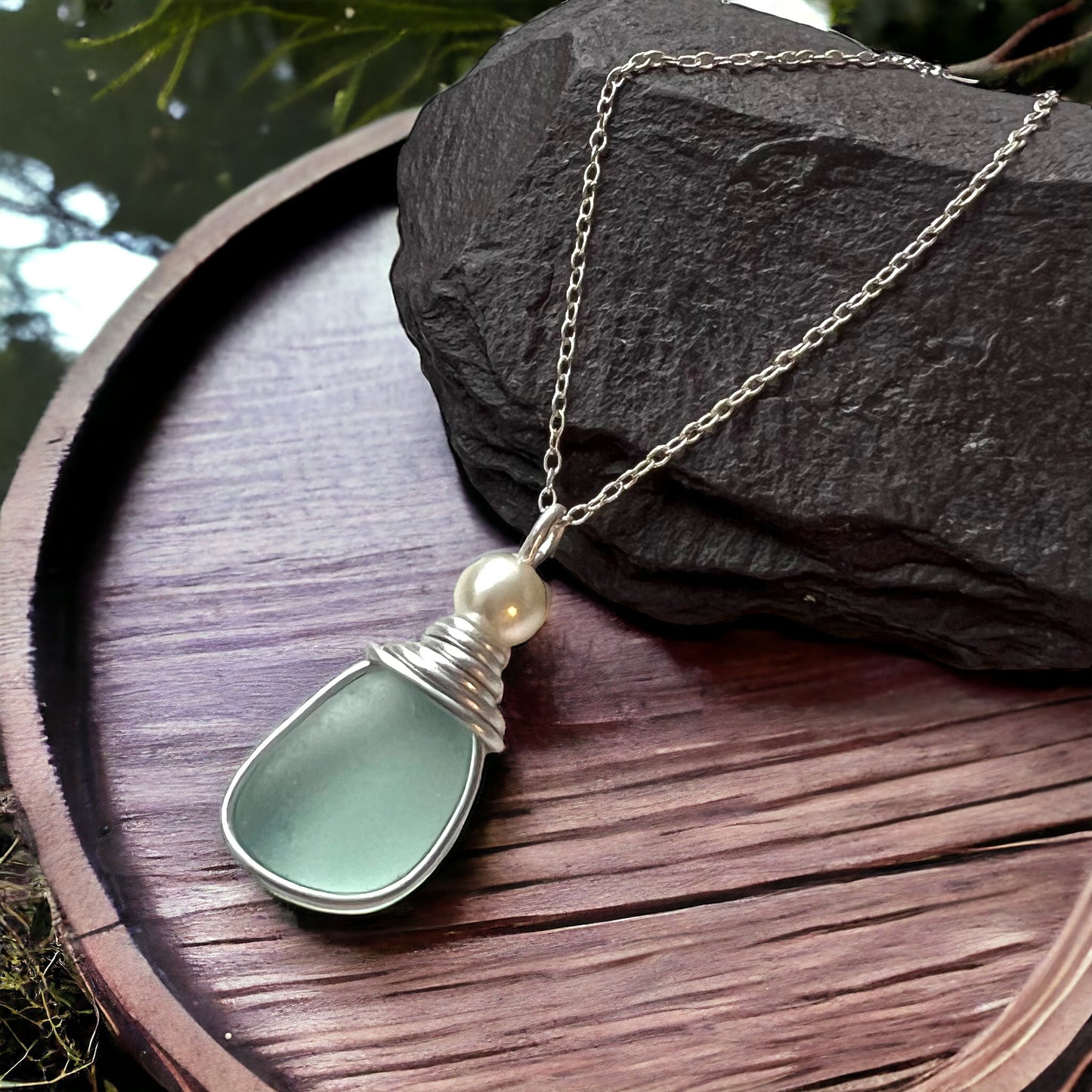 Devon Sea Glass and Glass Pearl Pendant