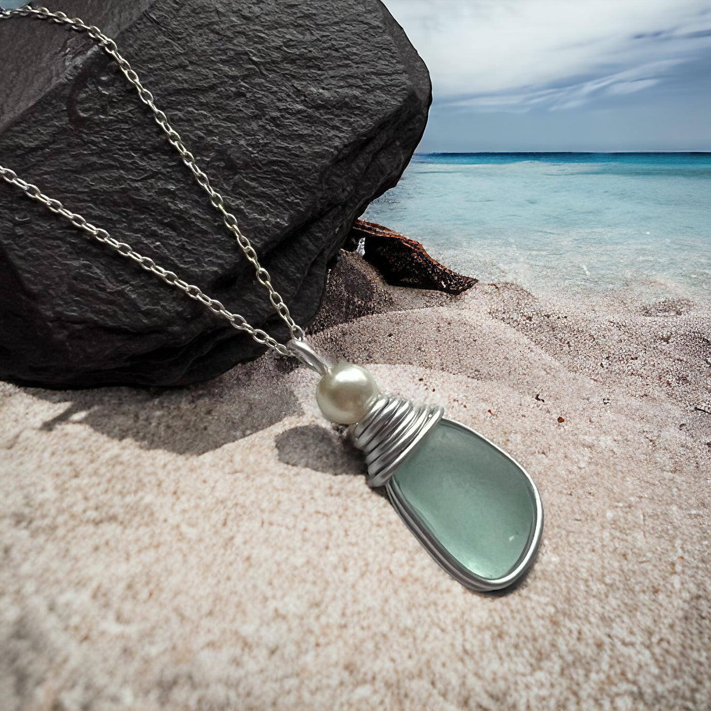 Devon Sea Glass and Glass Pearl Pendant