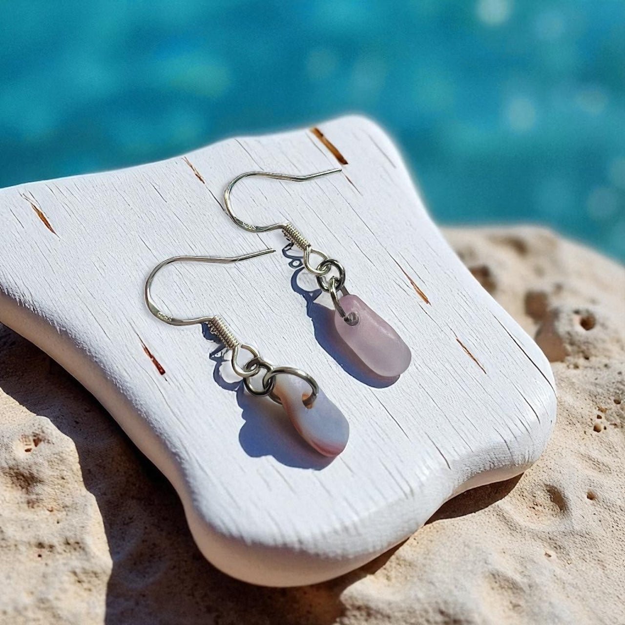 Small Milky Iridescent Sea Glass Earrings