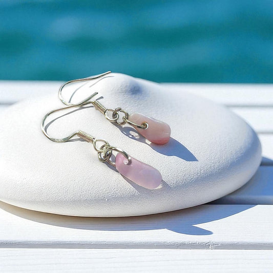 Small Milky Iridescent Sea Glass Earrings