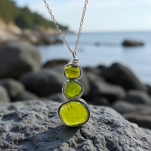 Three Piece Olive Green Seaham Sea Glass Pendant