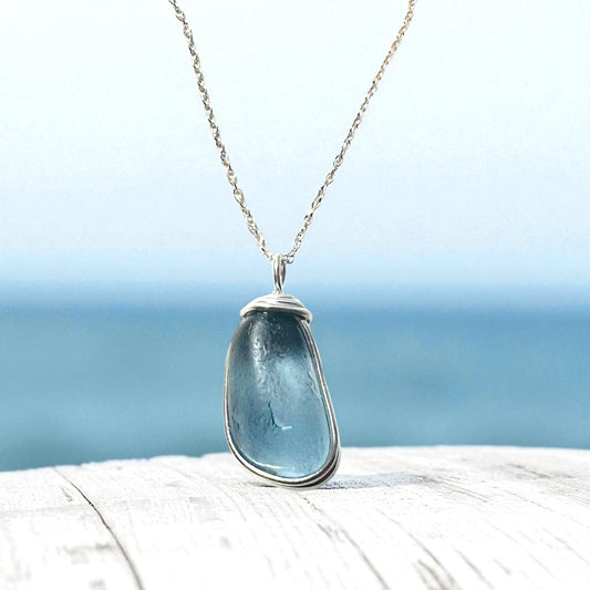 Dusky Blue Seaham Sea Glass Pendant
