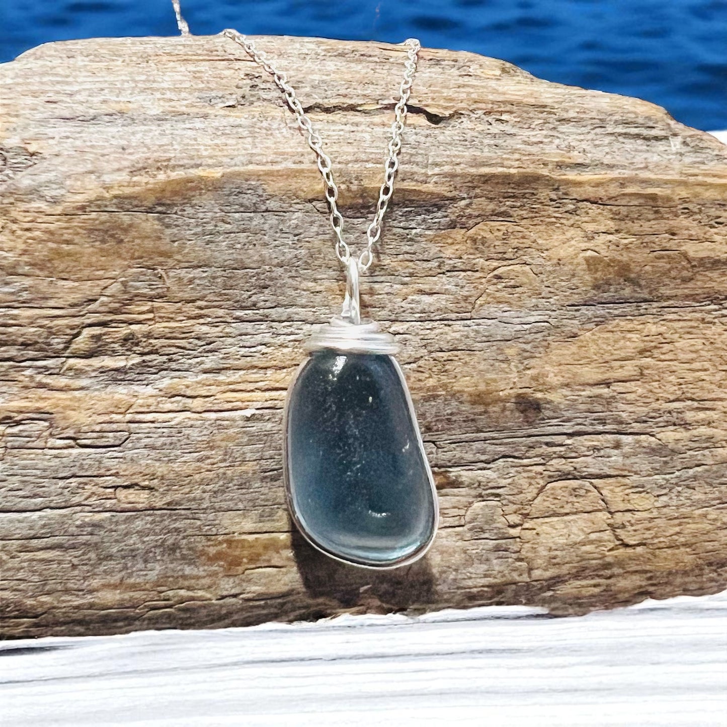 Dusky Blue Seaham Sea Glass Pendant