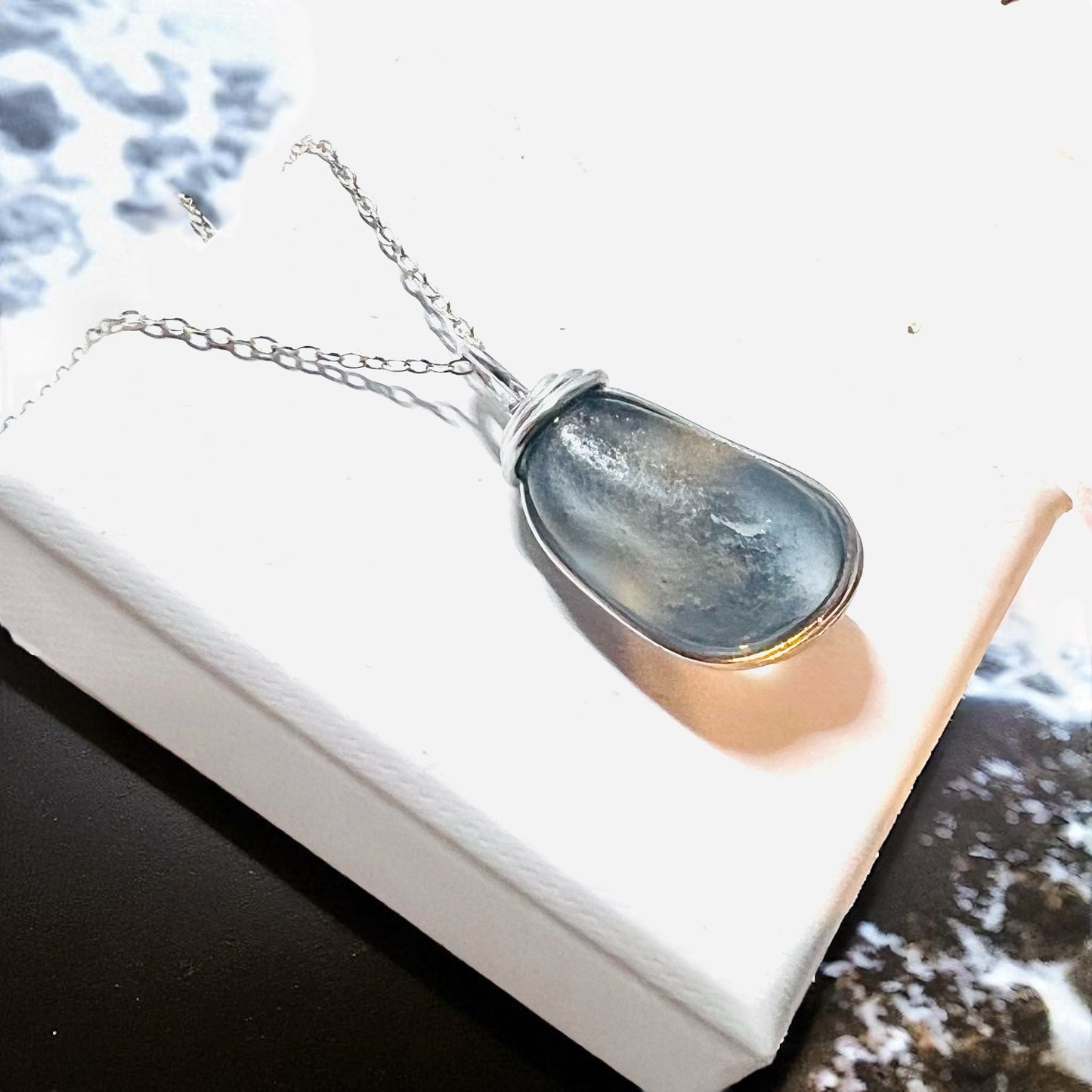 Dusky Blue Seaham Sea Glass Pendant