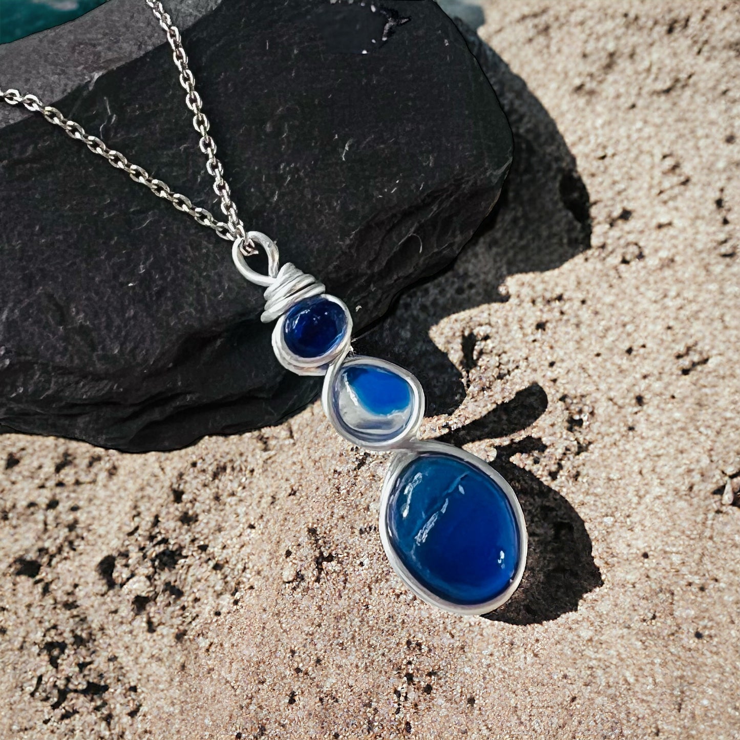 Blue Seaham Sea Glass Pendant