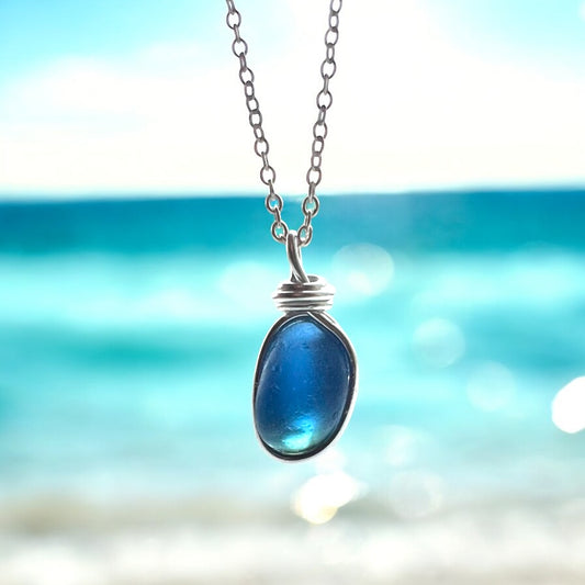 Bright Blue Seaham Sea Glass Pendant
