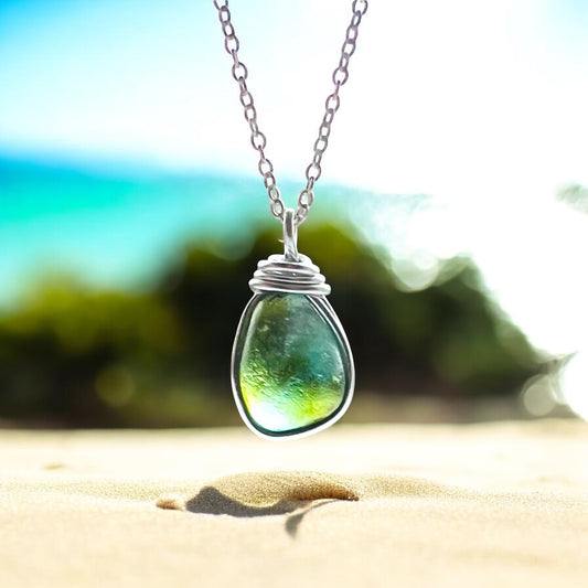 Rare Green Multi Tone Seaham Sea Glass Pendant