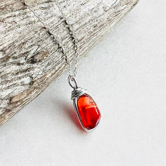Very Rare Orange Multi Tone Seaham Sea Glass Pendant