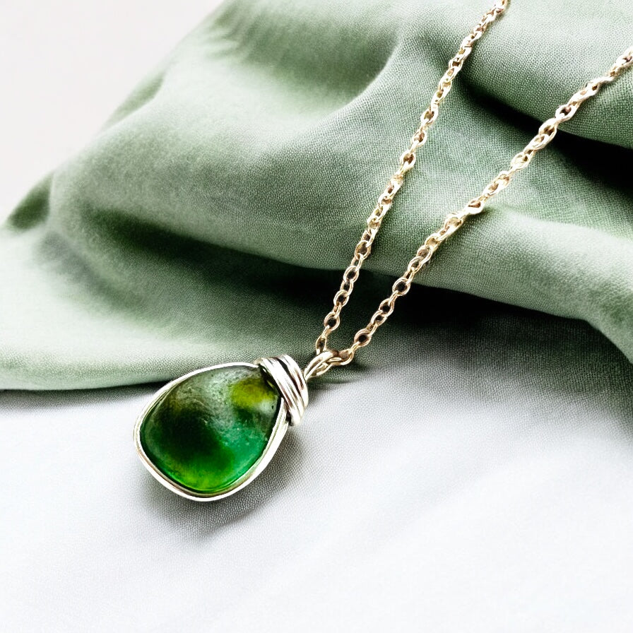 Rare Green Multi Tone Seaham Sea Glass Pendant