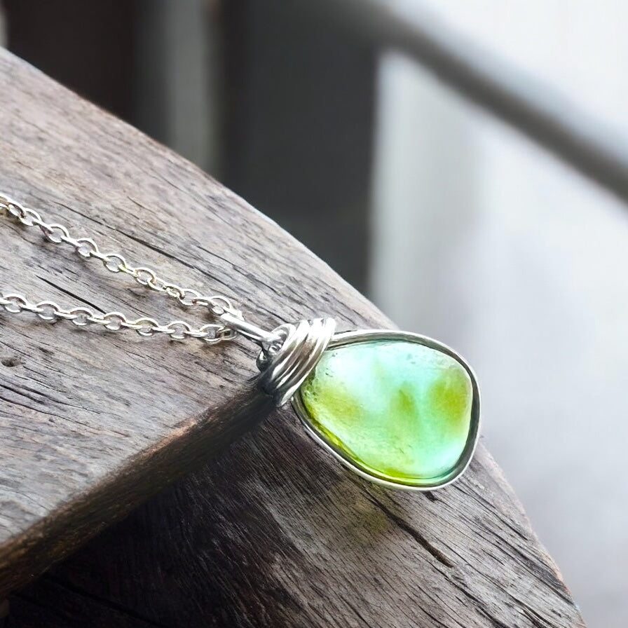 Rare Green Multi Tone Seaham Sea Glass Pendant