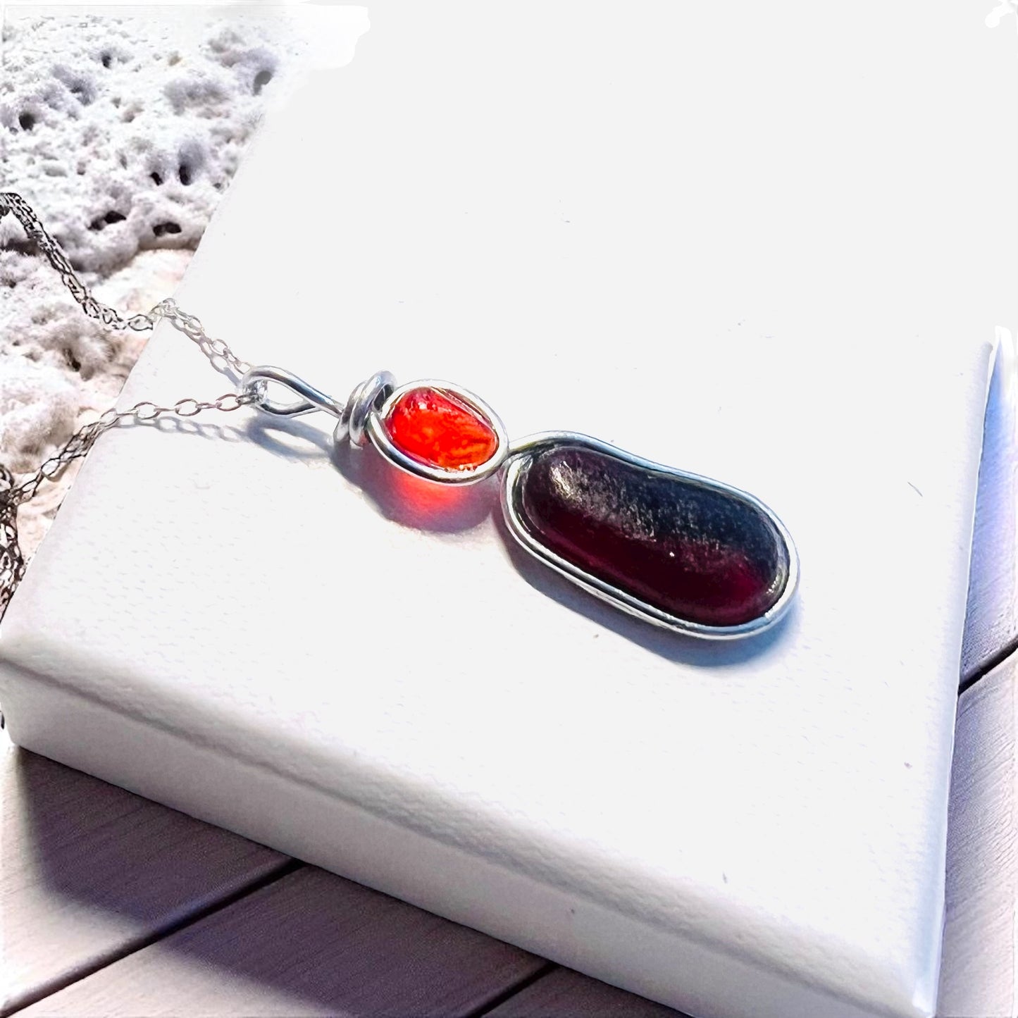 Rare Red and Orange Seaham Sea Glass Pendant