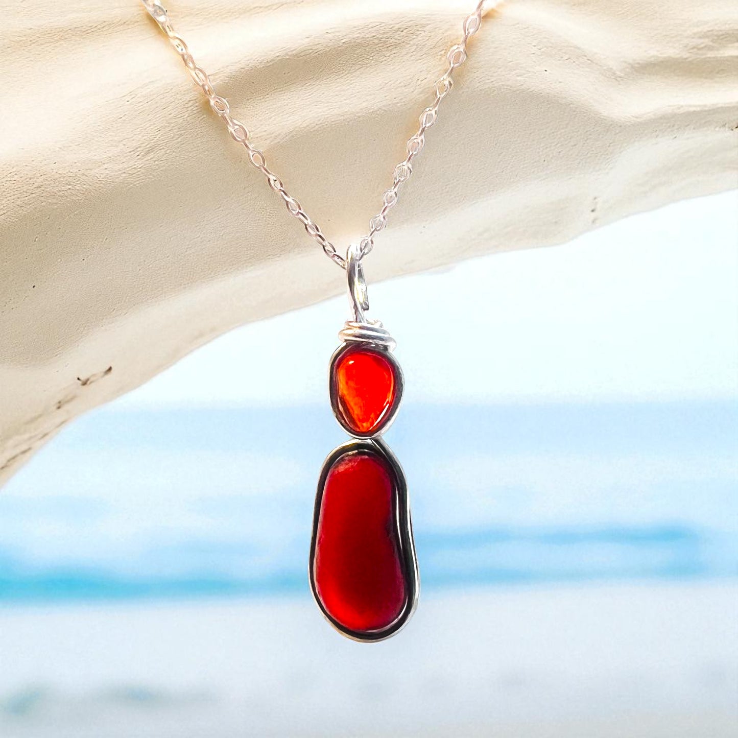Rare Red and Orange Seaham Sea Glass Pendant