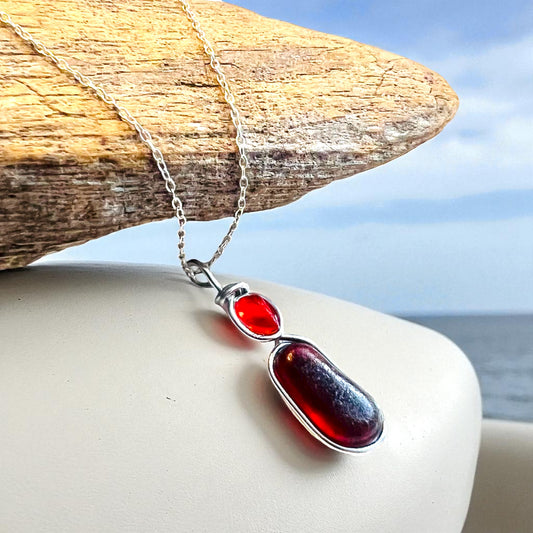 Rare Red and Orange Seaham Sea Glass Pendant