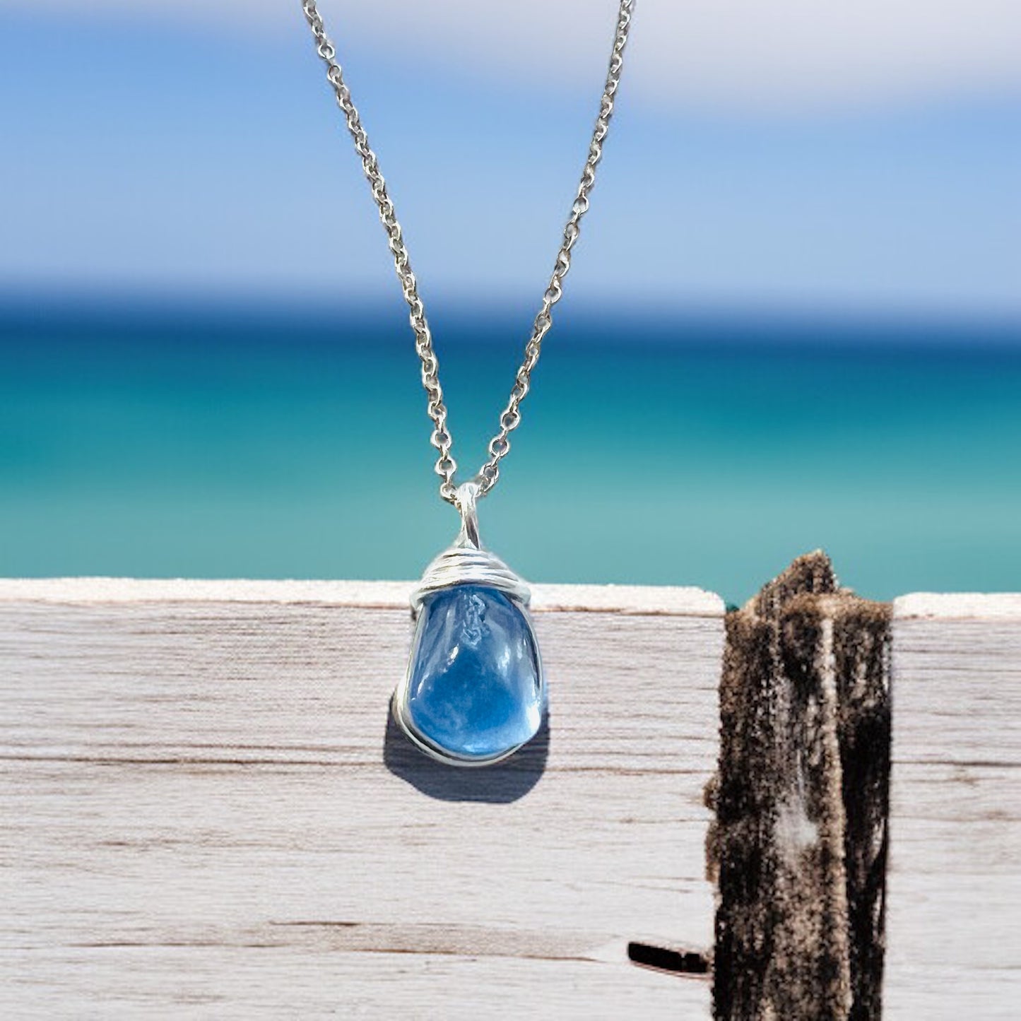Mid Blue Seaham Sea Glass Pendant