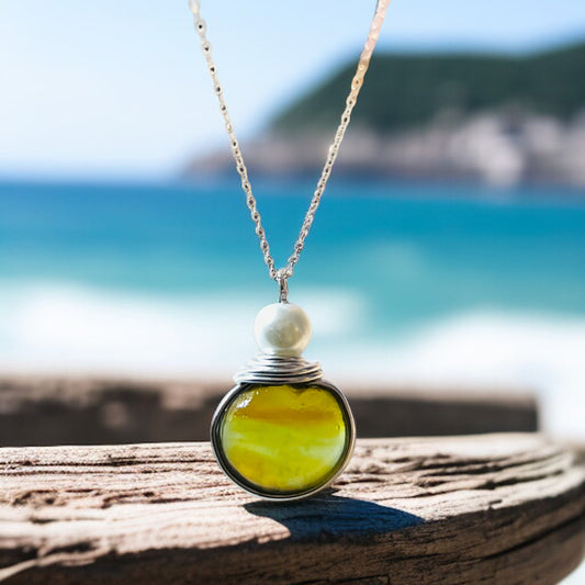 Rare Yellow Multi Tone Seaham Sea Glass Pendant