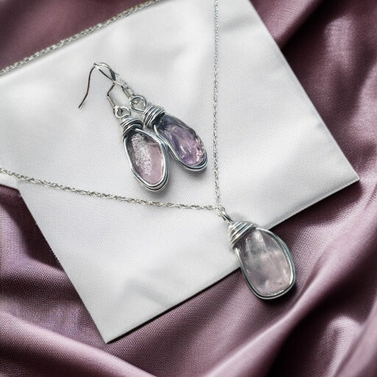 Spanish Sea Glass Rare Lilac Shade Jewellery Set
