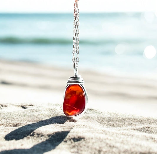 Very Rare Orange Multi Tone Seaham Sea Glass Pendant