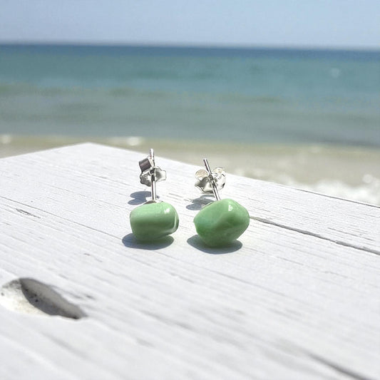 Mint Green Milky Seaham Sea Glass Stud Earrings