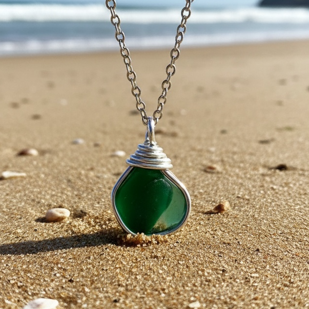 Green and Turquoise Seaham Sea Glass Multi Pendant