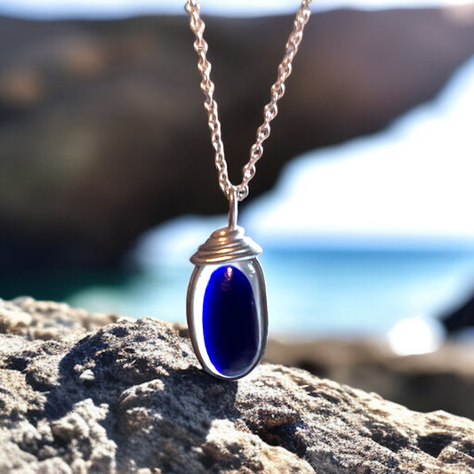 Deep Blue Seaham Sea Glass Multi Pendant