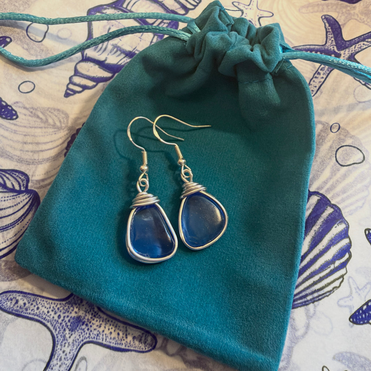 Canary Island Mid Blue Sea Glass Earrings