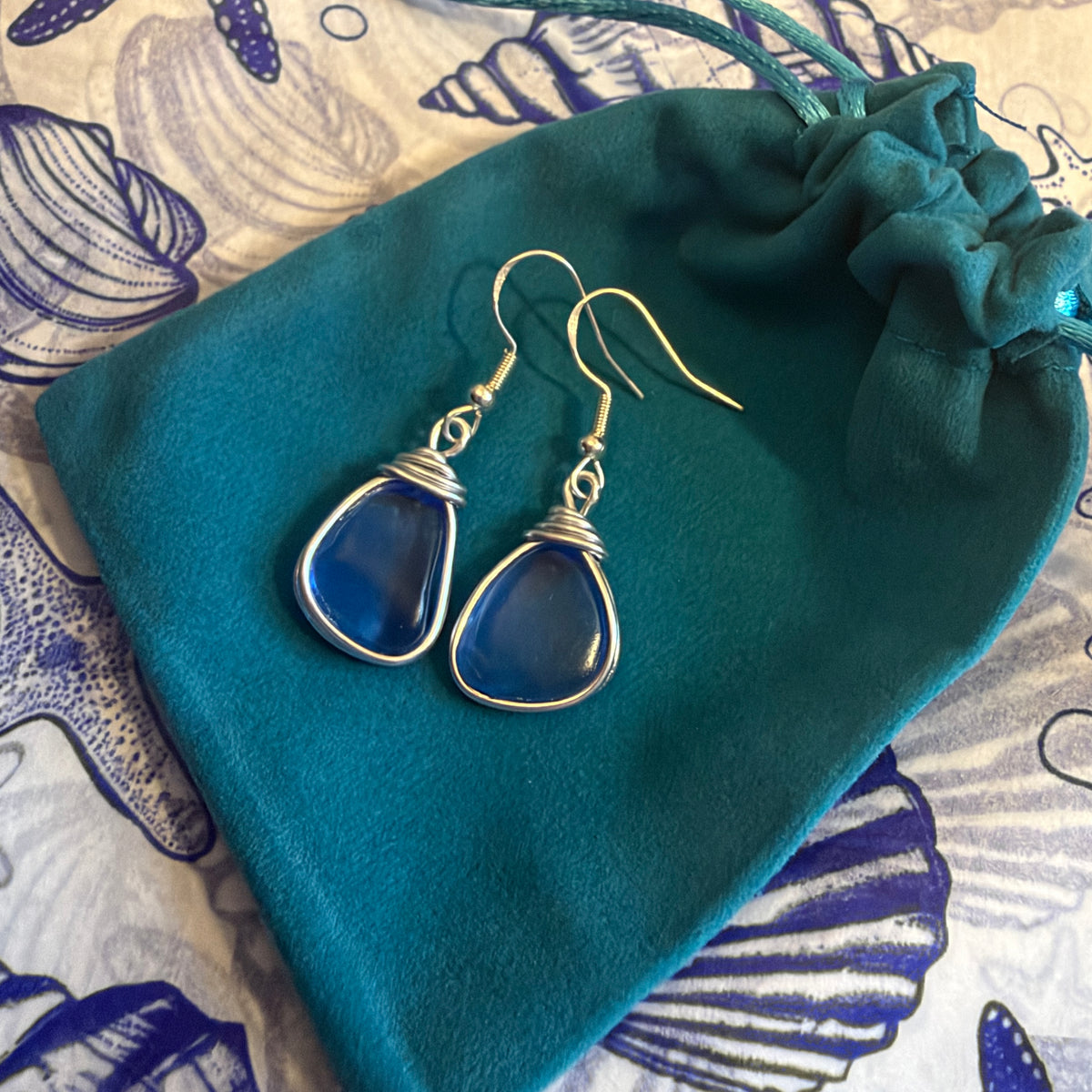 Canary Island Mid Blue Sea Glass Earrings