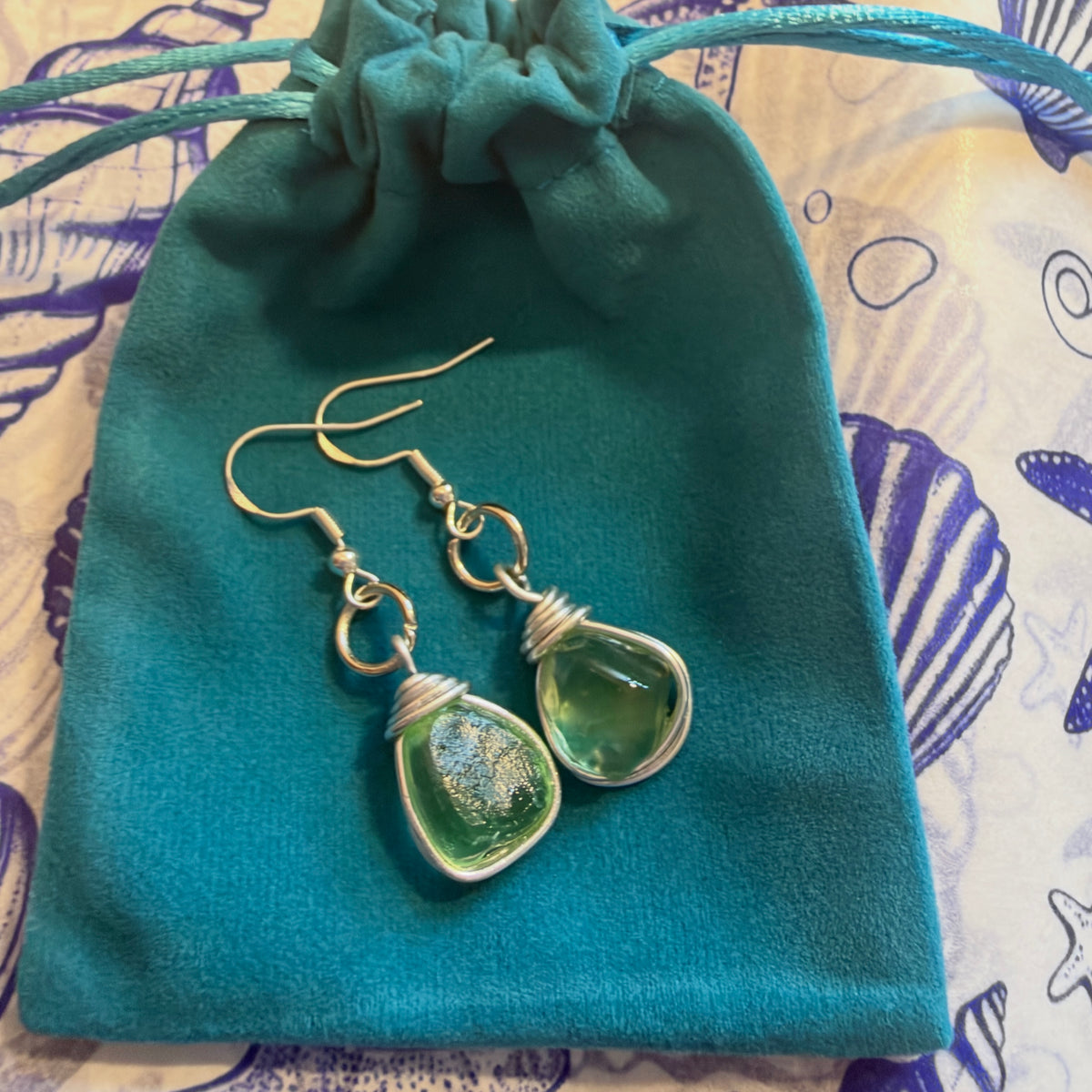 Canary Island Bright Lime Green Sea Glass Earrings