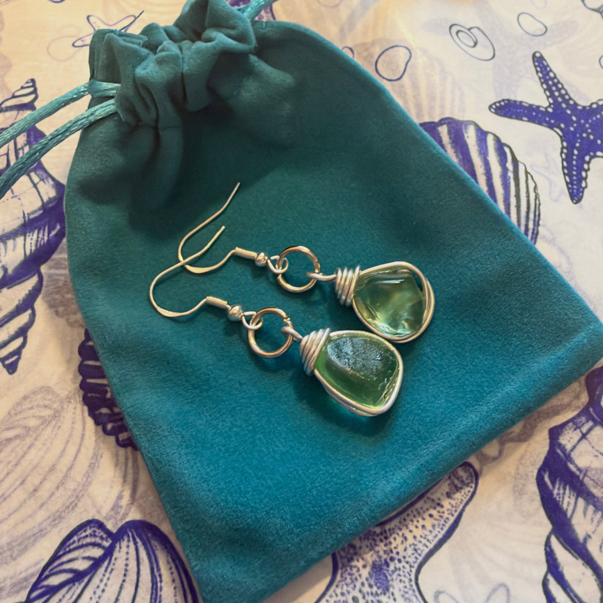 Canary Island Bright Lime Green Sea Glass Earrings