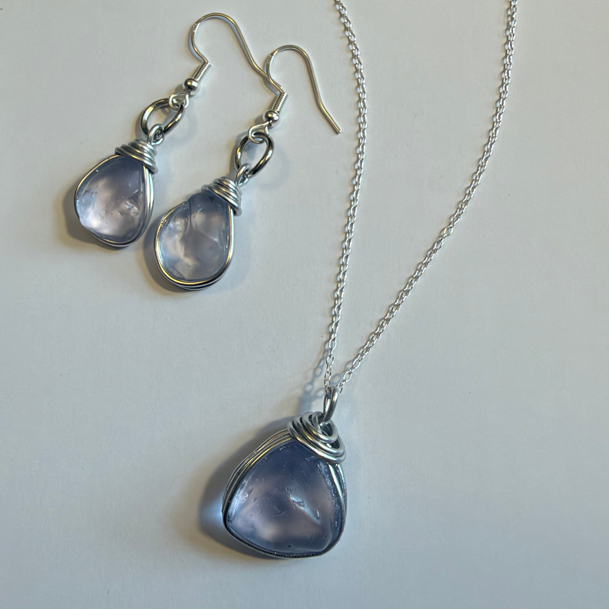 Very Rare Lilac Canary Island Sea Glass Jewellery Set