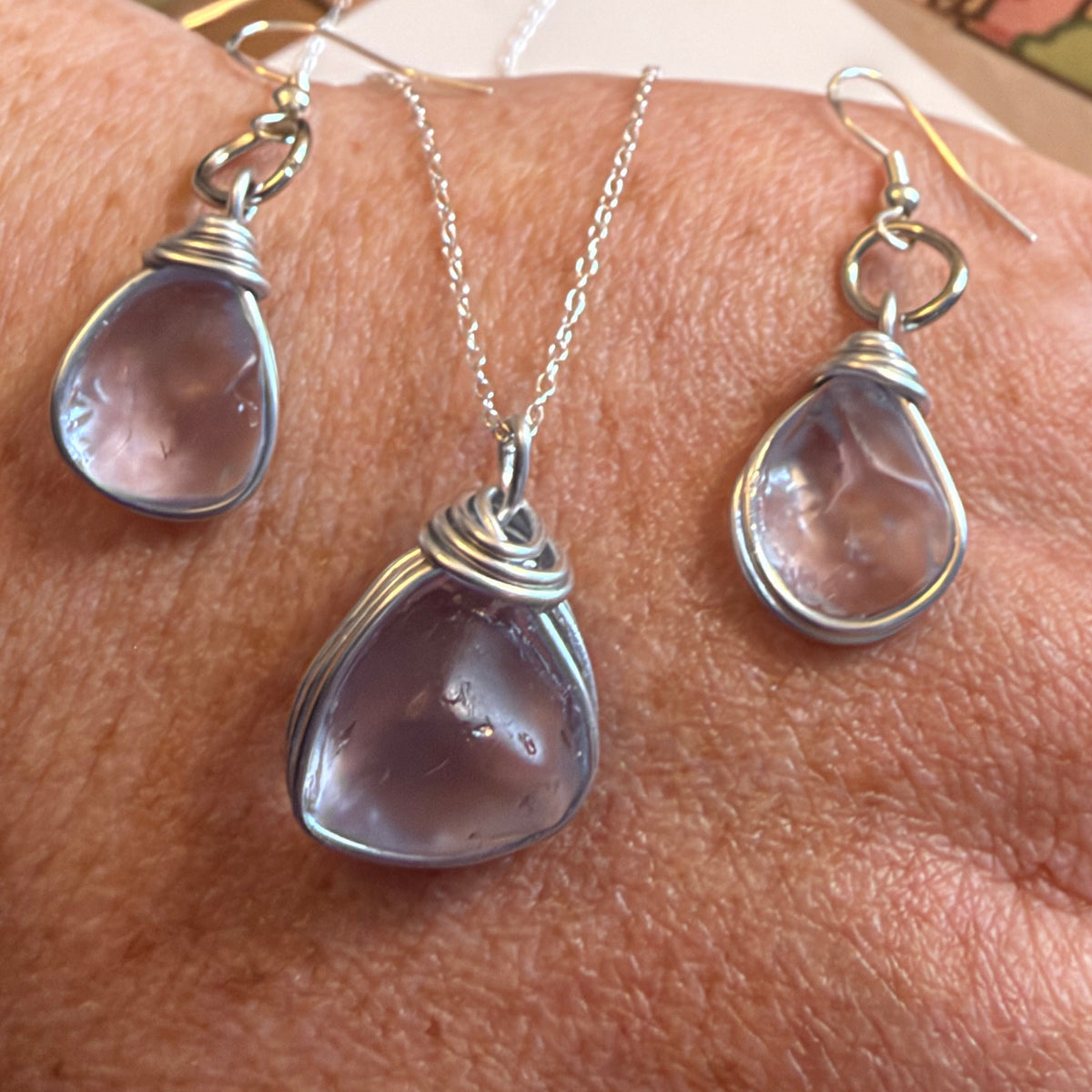 Very Rare Lilac Canary Island Sea Glass Jewellery Set