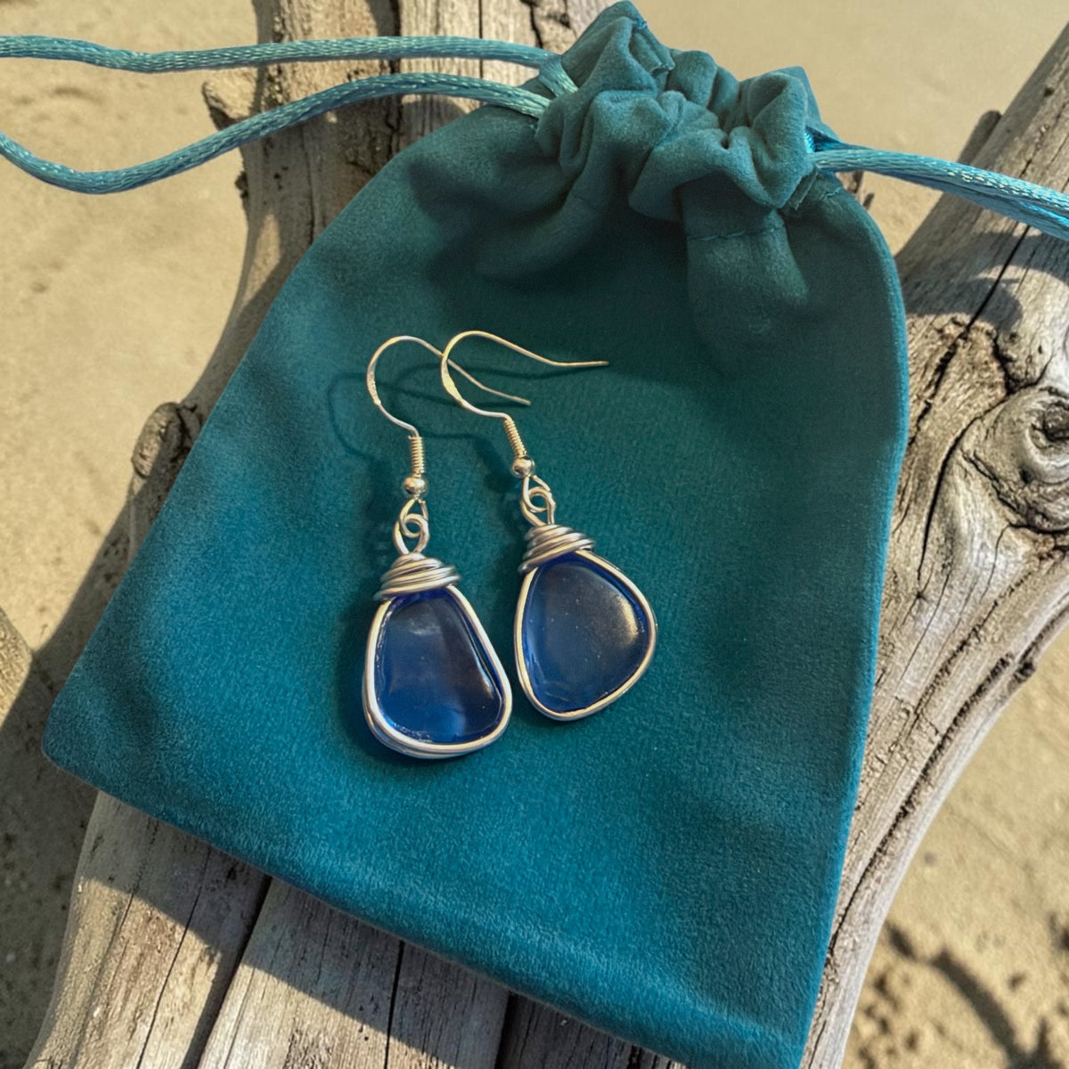Canary Island Mid Blue Sea Glass Earrings