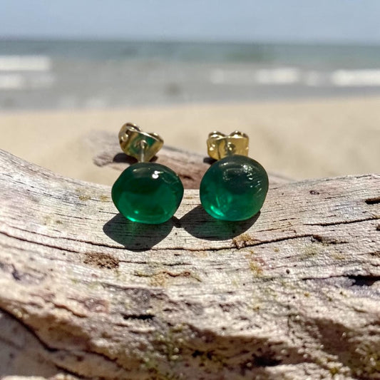 Rare Turquoise Spanish Sea Glass Stud Earrings