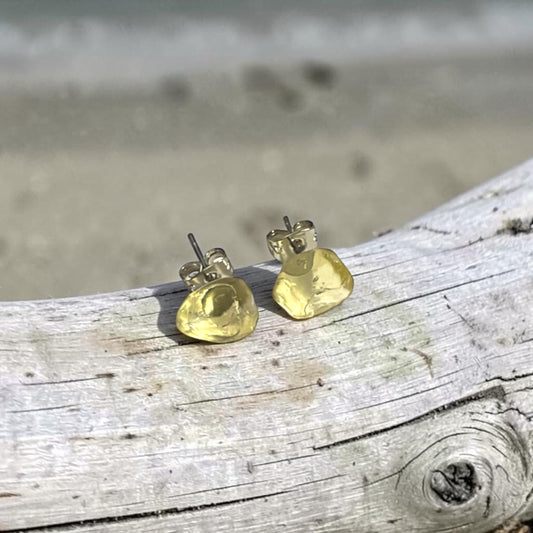 Rare Pale Yellow Spanish Sea Glass Stud Earrings