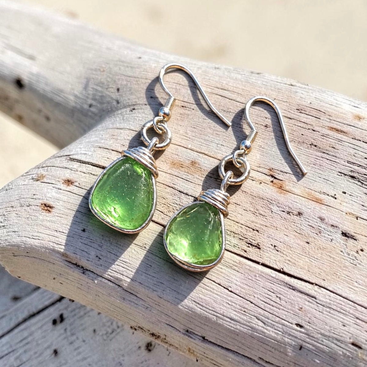 Canary Island Bright Lime Green Sea Glass Earrings