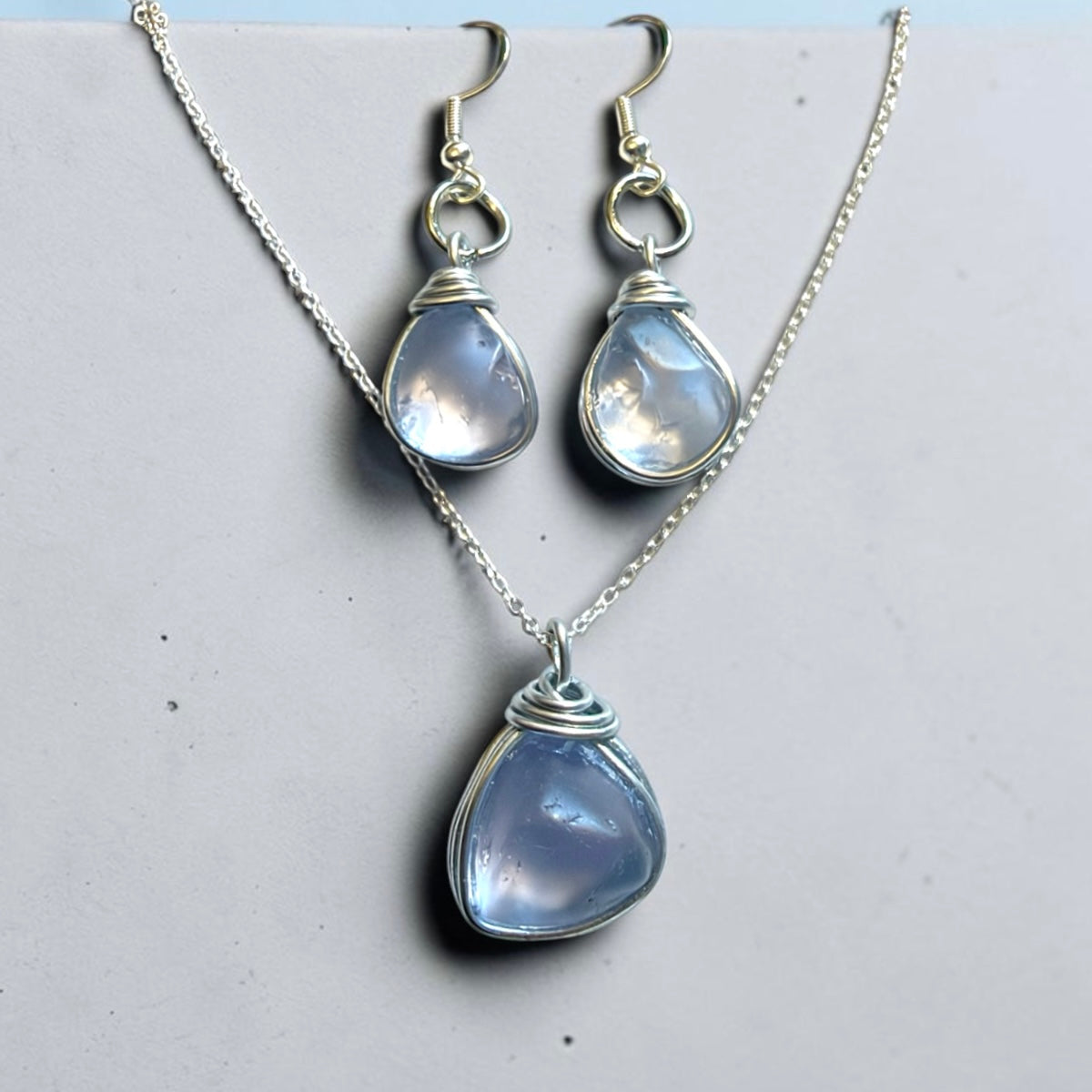 Very Rare Lilac Canary Island Sea Glass Jewellery Set