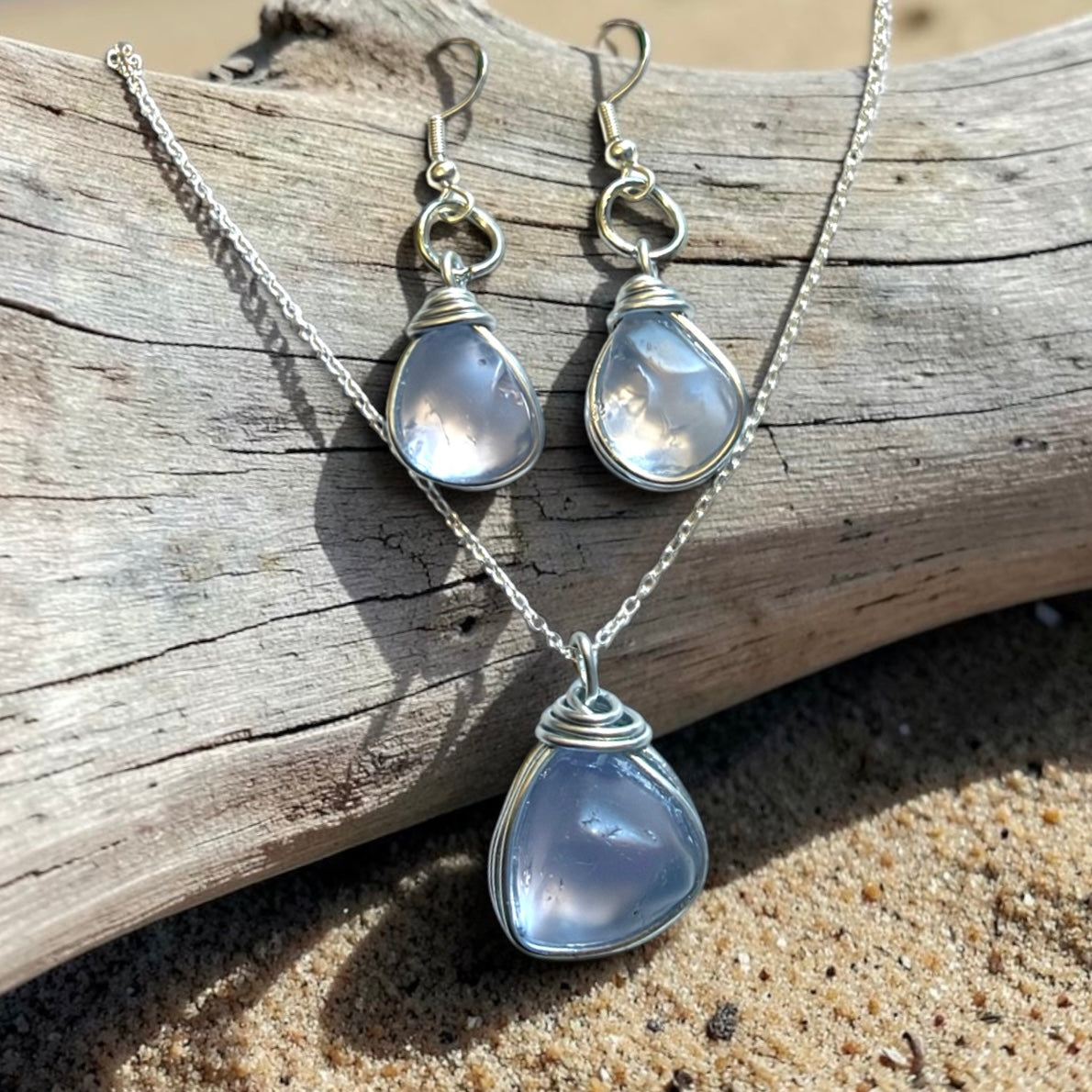 Very Rare Lilac Canary Island Sea Glass Jewellery Set