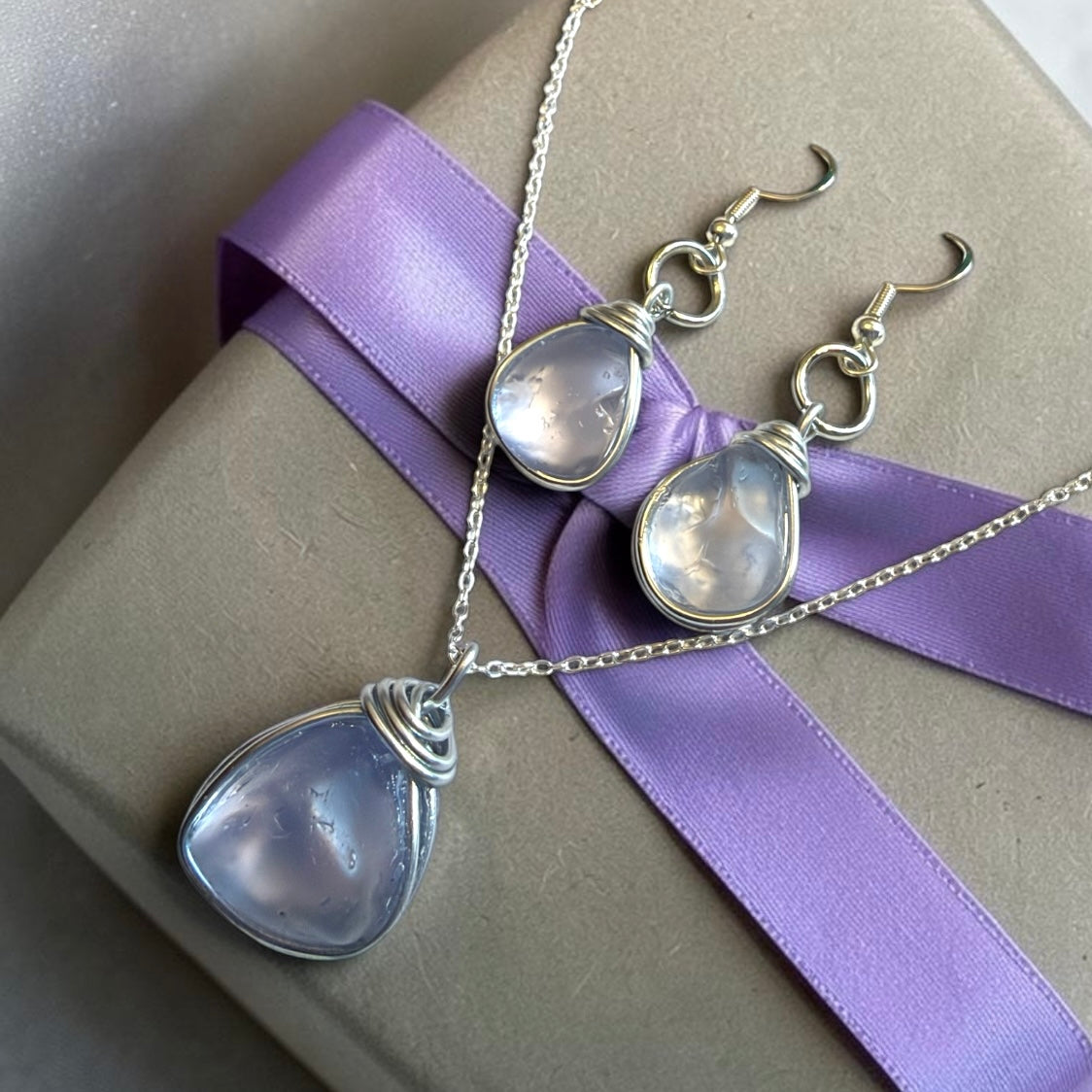Very Rare Lilac Canary Island Sea Glass Jewellery Set