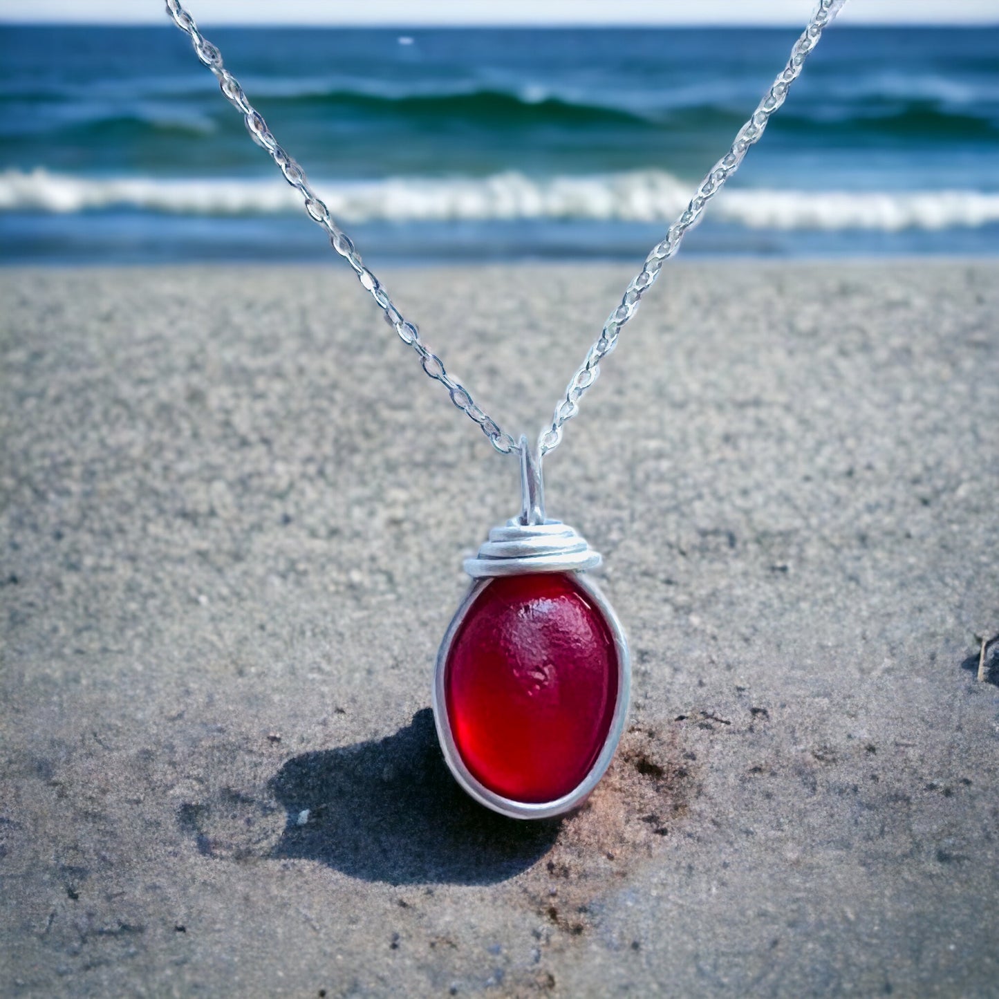 Rare Red Seaham Sea Glass Pendant