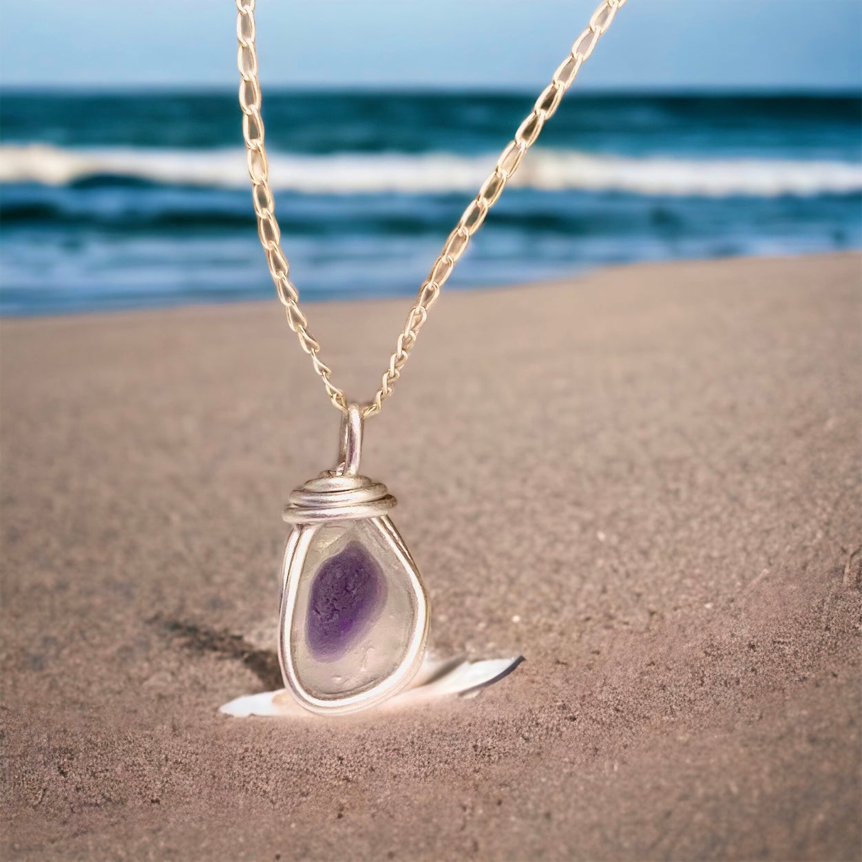 Rare Purple Seaham Sea Glass Multi Pendant