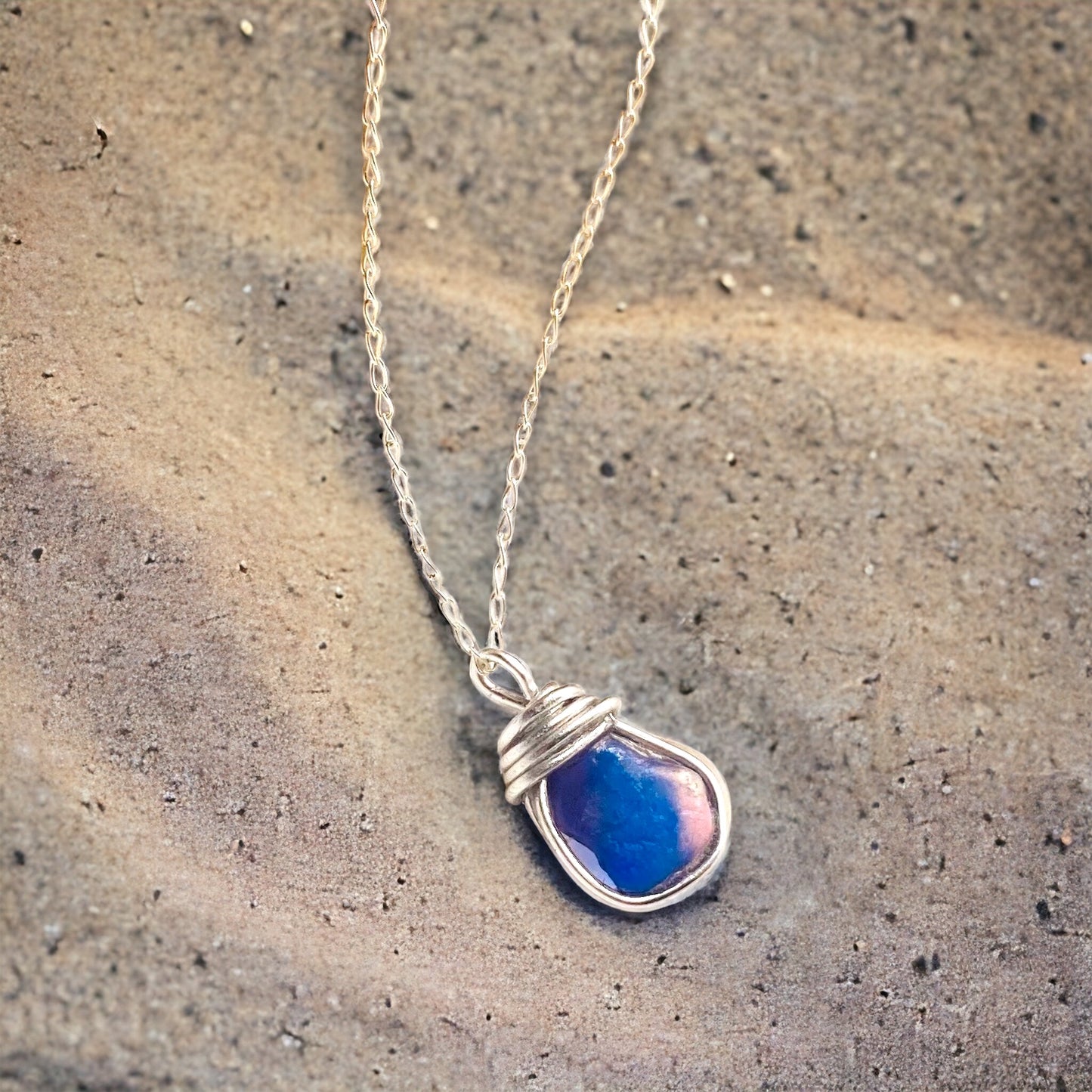 Pink and Blue Seaham Sea Glass Multicolour Pendant