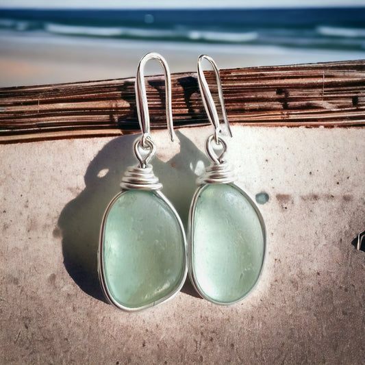 Chunky Aqua Sea Glass Earrings