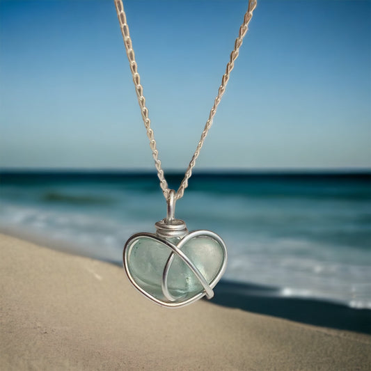 Aqua Heart Sea Glass Pendant