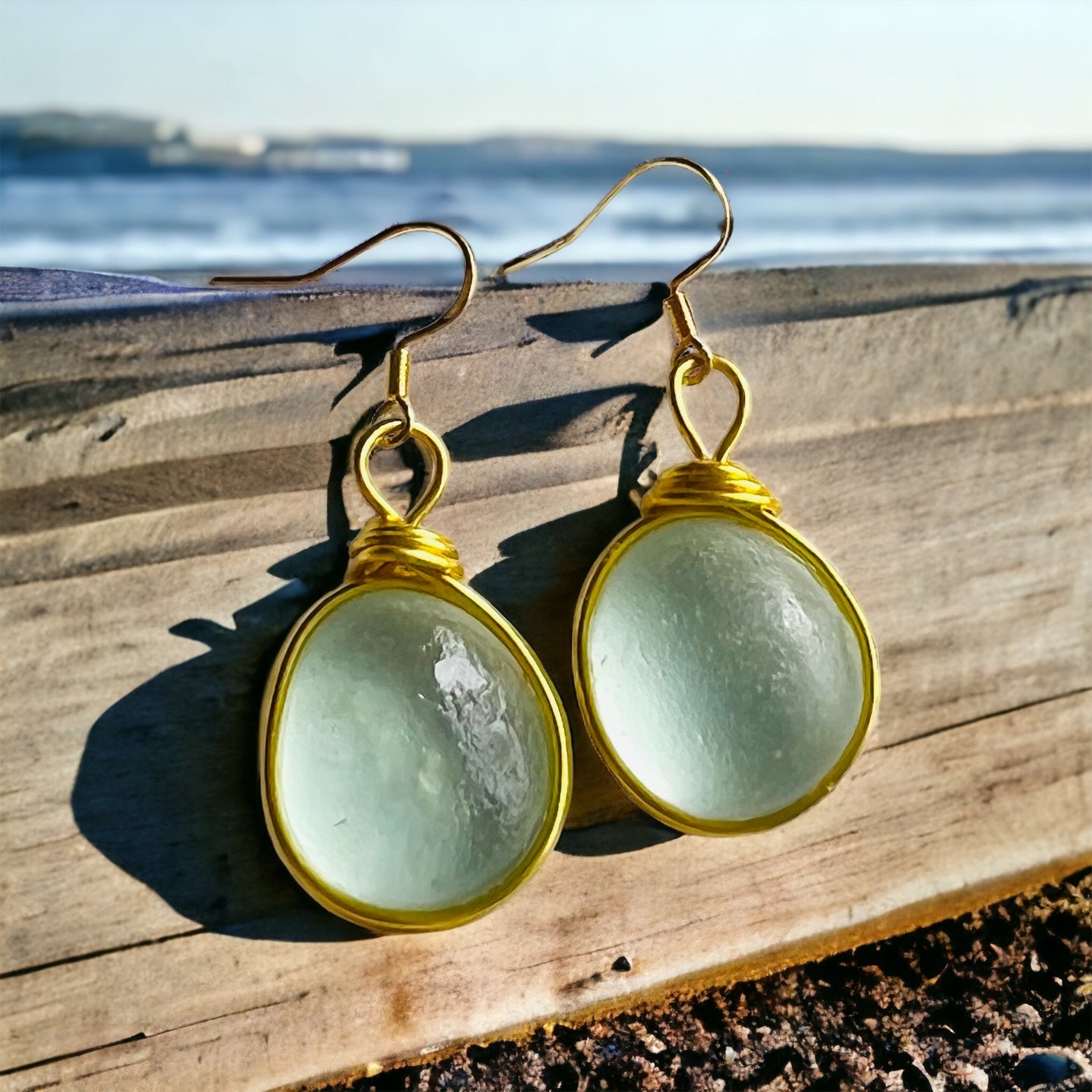 Chunky Aqua Seaham Sea Glass Earrings