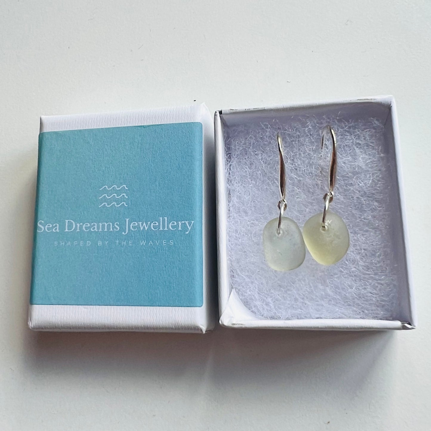Pale Lime Seaham Sea Glass Earrings